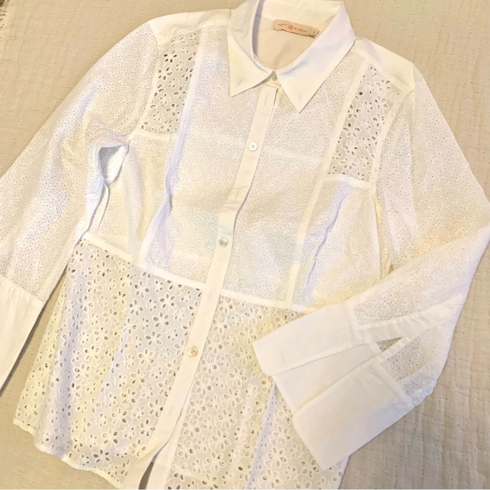 Tory Burch Women's Patchwork Eyelet Shirt Blouse